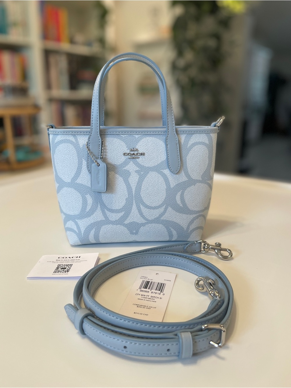 Coach Mini City tote - Ice blue signature sketch print - New